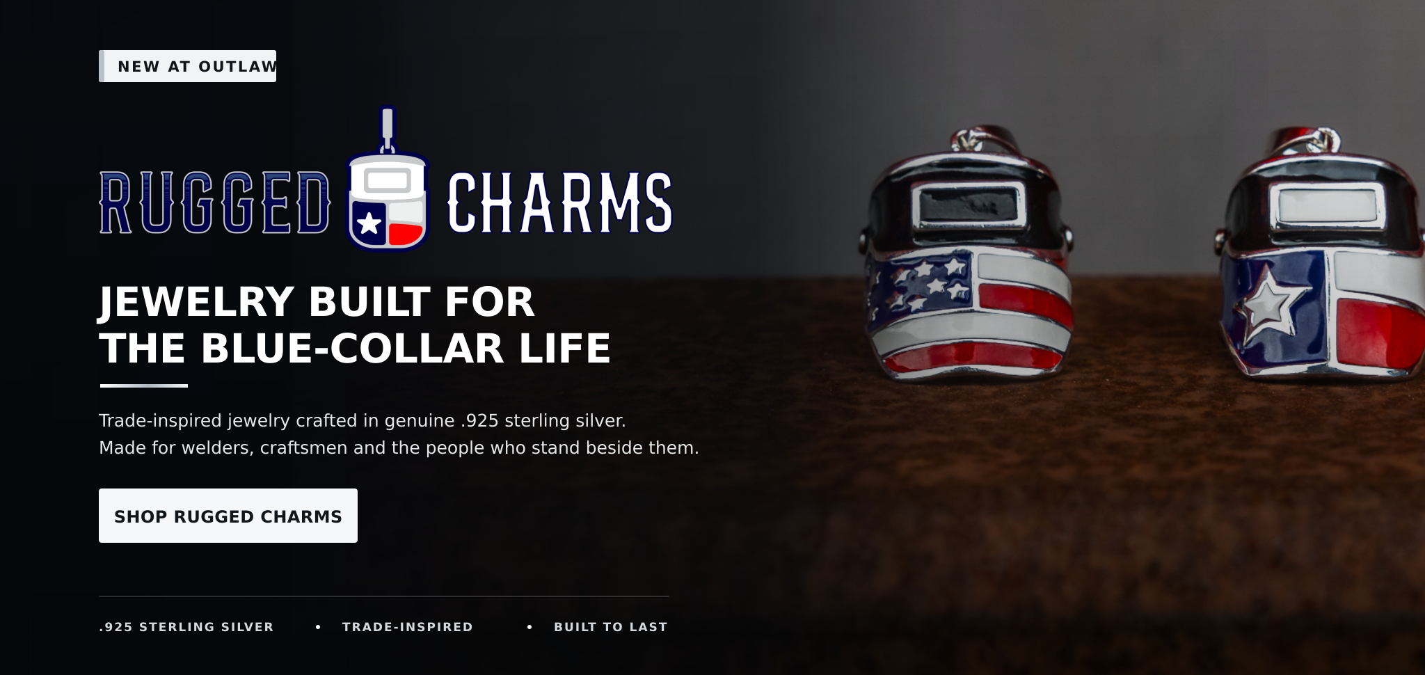 Rugged Charms sterling silver welding hood jewelry built for the blue-collar life