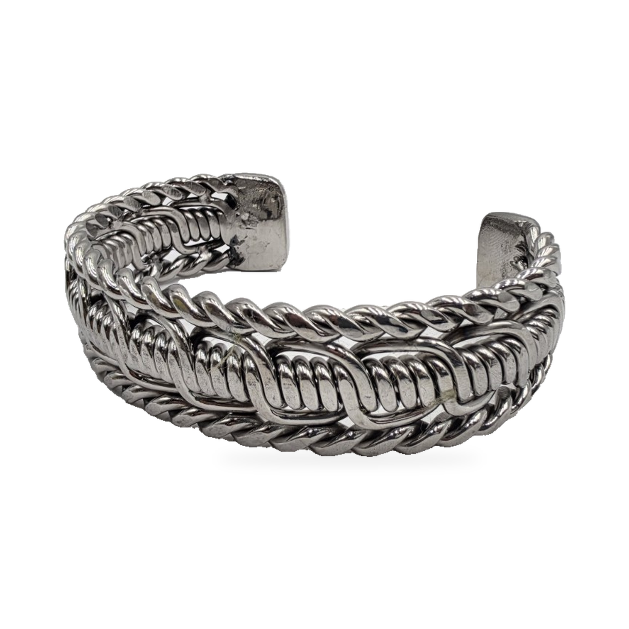 Silver-Tone Ribbed-Link Cuff