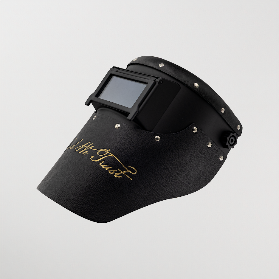 Outlaw Leather Slimline In God We Trust black welding hood