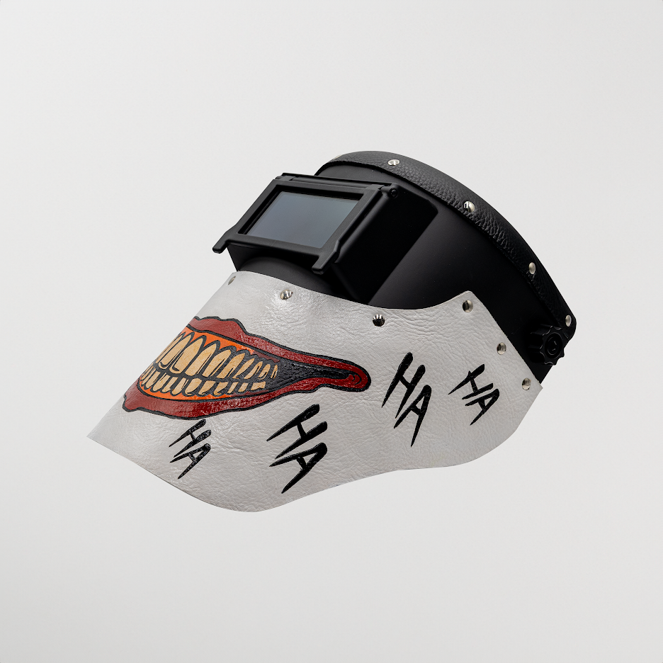 Outlaw Leather Slimline Joker Smile white welding hood