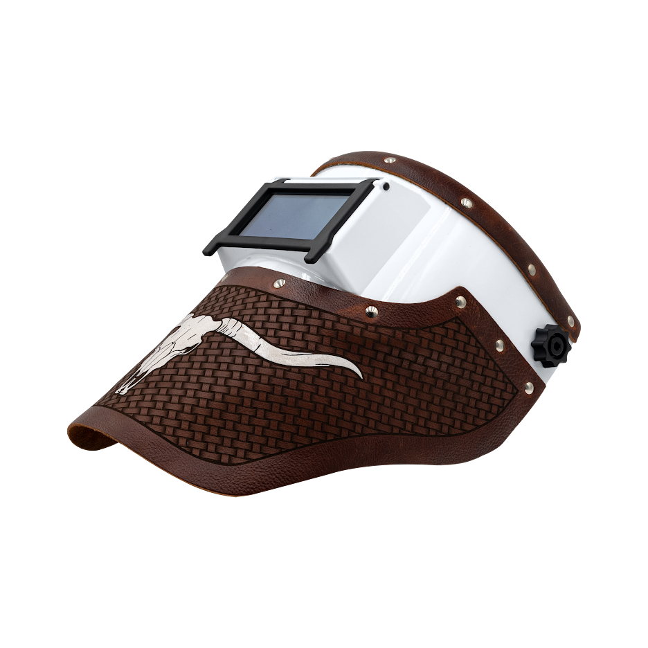 Outlaw Leather Slimline Longhorn Basketweave Brown welding hood
