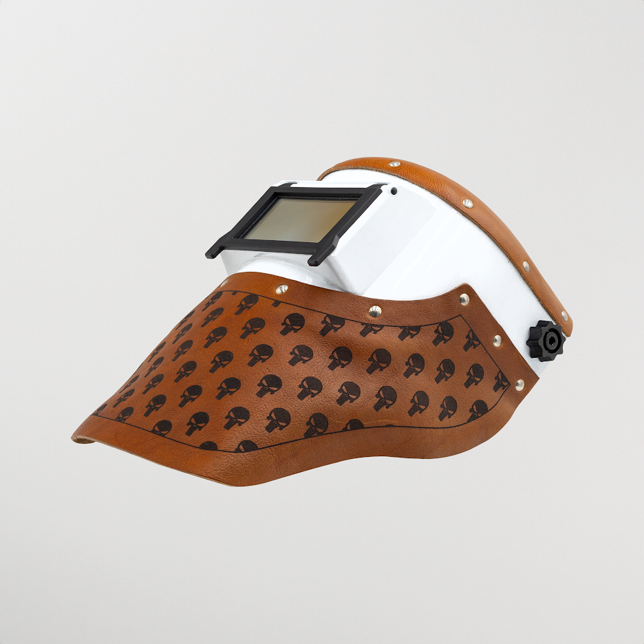 Outlaw Leather Slimline Punisher Skull Pattern Brown welding hood
