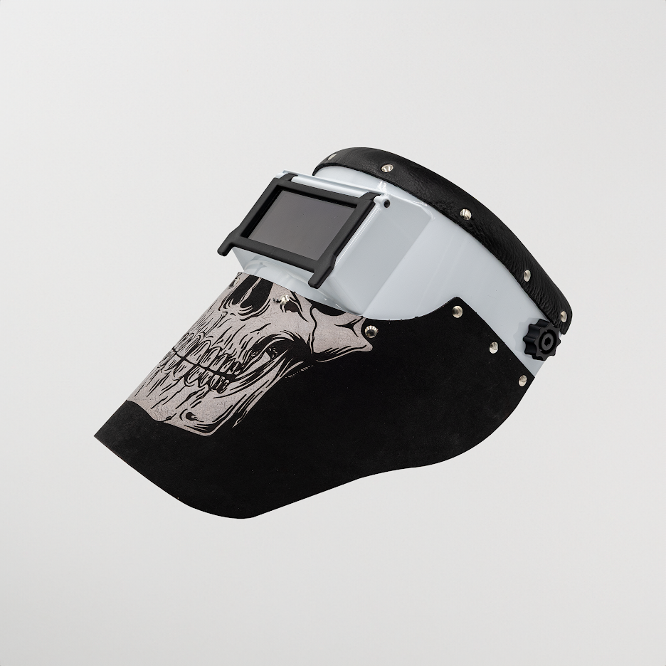 Outlaw Leather Slimline Skull black and white welding hood