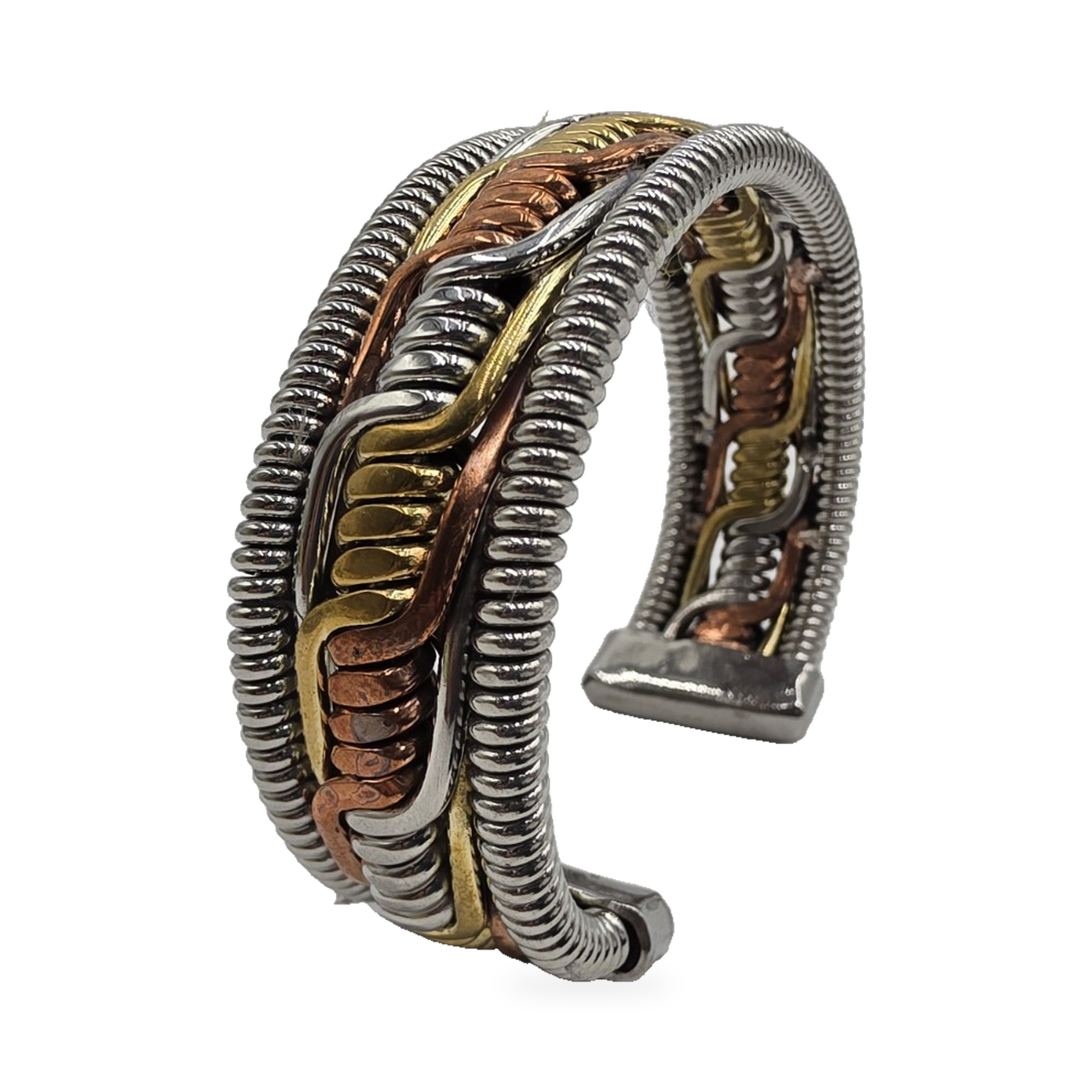Tri-Tone Ribbed-Link Cuff