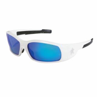 Swagger Safety Glasses, Blue Diamond Mirror Lens, White Frame  by Outlaw Leather
