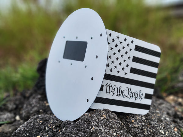 Outlaw Leather - Pancake Welding Hood - Carbon Fiber - We The People (White)
