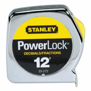 Powerlock® Tape Rules 1/2 in Wide Blade, 12 ft x 1/2 in, Inch/Decimal, Single Sided, Silver/Yellow