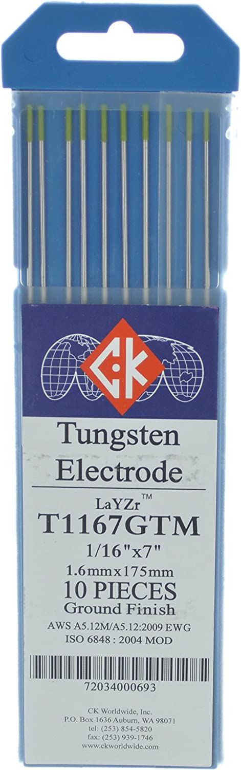CK WORLDWIDE T1167GTM LaYZr Tungsten Electrode 1/16" x 7", 10 pack