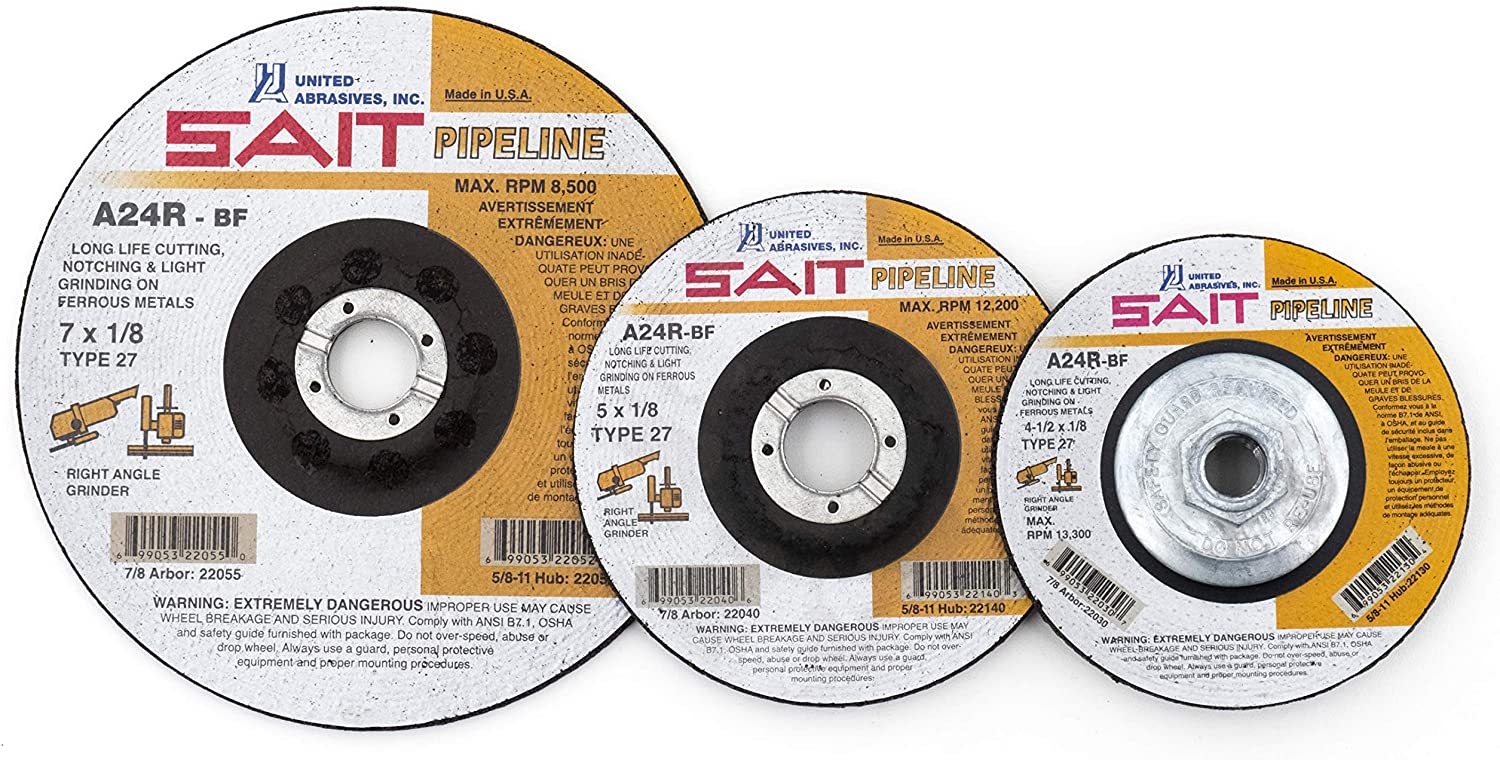 United Abrasives- SAIT 22046 Type 27 Cutting/Grinding Wheel A24R Pipeline, 6-Inch by 1/8-Inch by 5/8-11-Inch, 1 piece  by Outlaw Leather