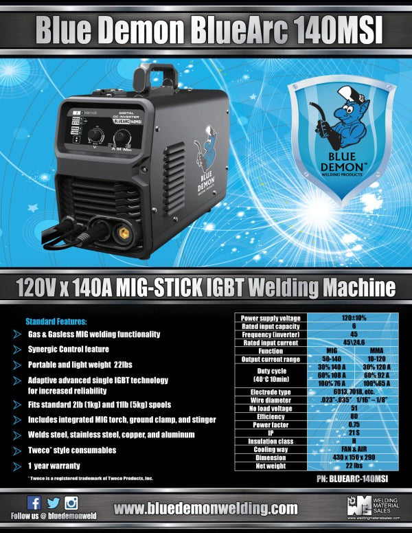 Blue Demon BlueArc 140MSI MIG/Stick Welder