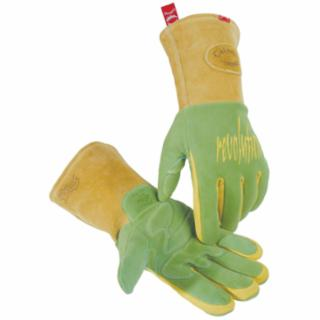 Revolution Welding Gloves, American Deerskin Leather, Green/Gold  by Outlaw Leather