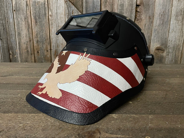 Outlaw Leather - Welding Hood - USA Flag W/American Eagle Black