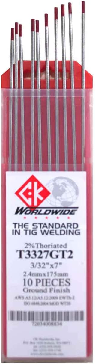 CK WORLDWIDE T3327GT2 2% Thoriated Tungsten Electrode 3/32" X 7", 10 pack