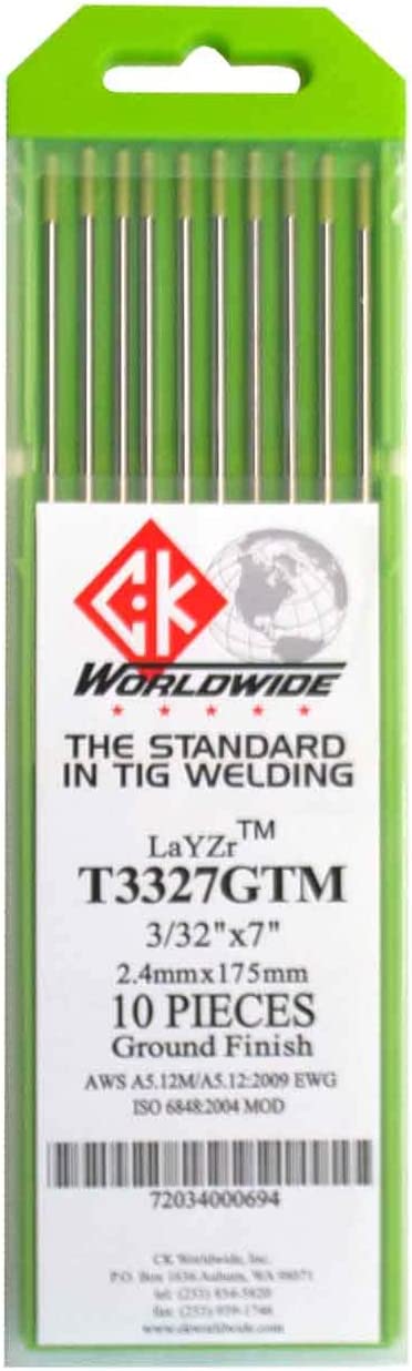 CK WORLDWIDE T3327GTM LaYZr Tungsten Electrode 3/32" x 7", 10 pack