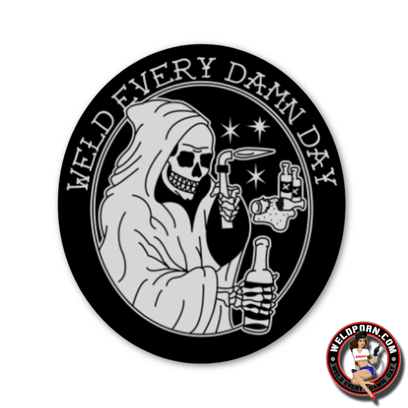 GRIM REAPER BRUSHED ALLOY STICKER  by Outlaw Leather.